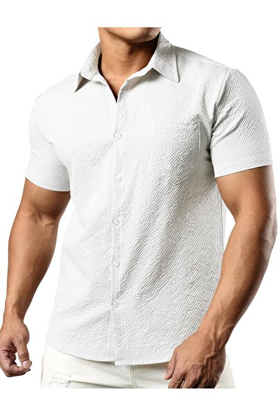 Jogal Short sleeve shirt, summer, casual, with pocket, white, XXL