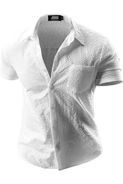 Jogal Short sleeve shirt, summer, casual, with pocket, white, XXL