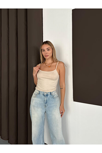 RDK Giyim Women's Thin Strap Basic Tank Top - Beige