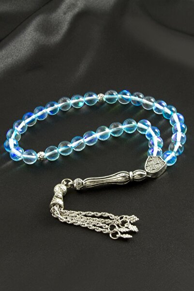 Bijuterria سبحة من حجر الكوارتز النيون الطبيعي (151736) 8 ملم - أزرق