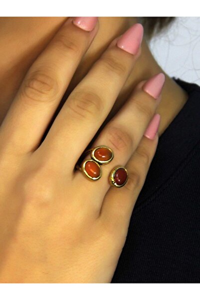 esha Doğal Taş Akik Oval Üçlü Doğal Taşlı Antik Model Kadın Ayarlanabillir Yüzük euy76a