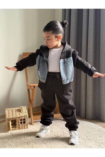 RONYPONY Girls' Denim Garnished Double Set