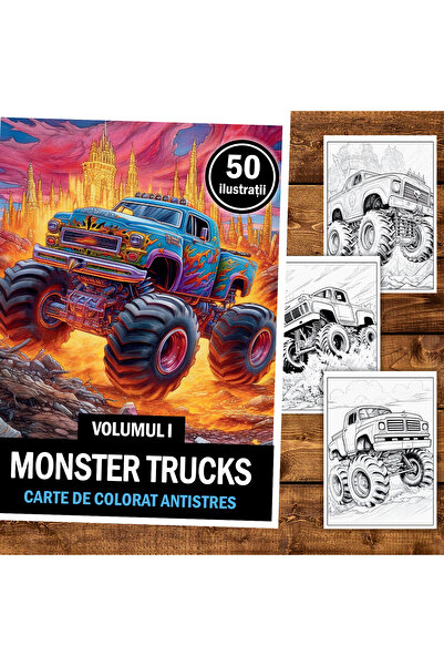 Legendary Gifts Книжка за оцветяване, 50 илюстрации, Monster Trucks - Том I