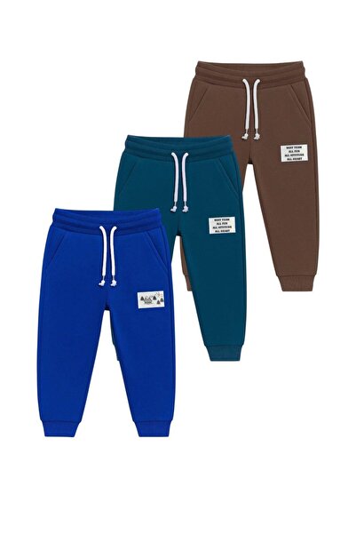 Magu Boys' Cotton 3-Piece Sweatpants Set - Brown, Petrol Green and Cobalt Blue