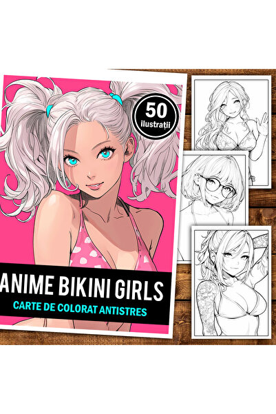 Legendary Gifts Carte de colorat, 50 de ilustrații, Fete anime în bikini