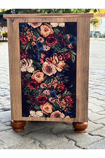 Store Miss Wood MSW-K105 Goblen Komodin Raflı Rustik Kahverengi , Beyaz , Siyah