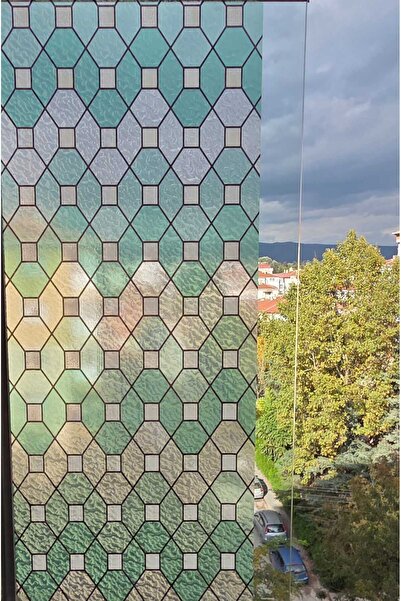 Başak Ev Tekstili Statik Cam Filmi Yeşil Vitray Desenli Folyo – Duşa Kabin, Pencere ve Ofis Dekorasyon Kaplaması