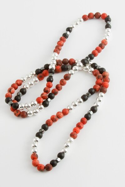 nolva Hematite Ceyt Onix () Natural Stone Necklace - Red Zircon Stone Necklac...