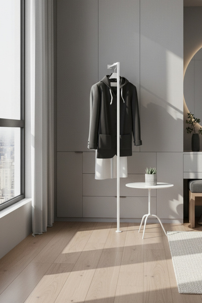 Grandmix Duvara Dayalı Tek Ayaklı Metal Elbise Askılığı Kıyafet Askı Standı P...