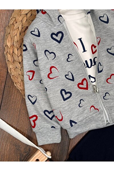 Kids Kingdom 3-Piece Baby Girl Set with Cotton Cardigan and Zipper Detail