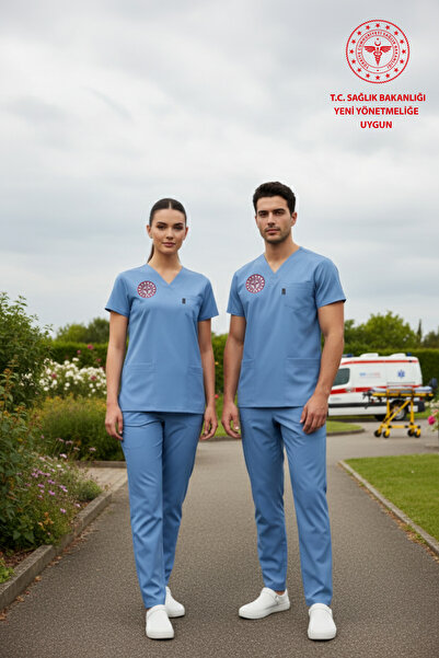 Class Üniforma Alaska Mavisi Doktor Hekim Forması Likralı Scrubs Kadın (Yeni Yönetmeliğe Uygun - Alaskan Blue)