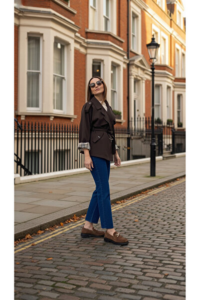 VATKA STUDİO VATKA Klasik Kahve Oversize Trençkot