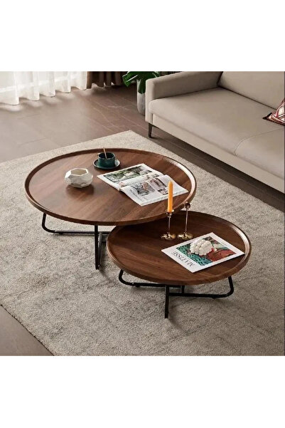 Vi Markets Wooden coffee table set with metal bases