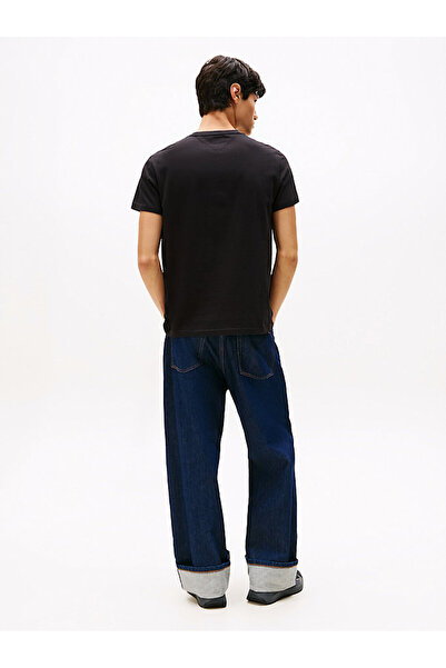 Tommy Hilfiger Ανδρικό λογότυπο μάρκας Βιολογικό βαμβακερό γιακά ποδηλάτου Κατάλληλο για καθημερινή χρήση Μαύρο T-Shi