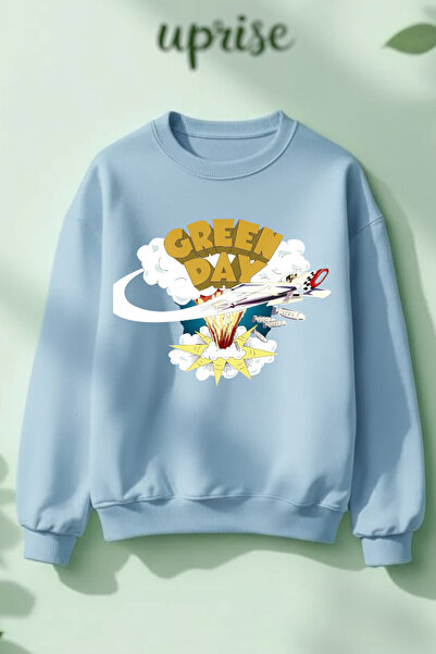 Vordevia Hanorac Green Day cu imprimeu din bumbac 3 fire B guler rotund O supradimensionat