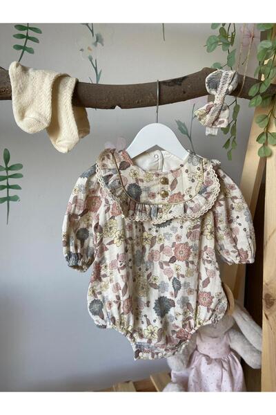 Butik Kız Bebek Çiçek Desenli Üçlü Romper