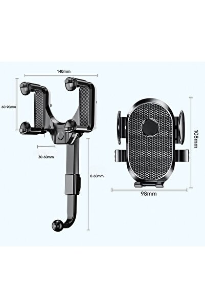 Universal Flippy Car Phone Mount for Rearview Mirror, ABS, 360° Adjustable, Black