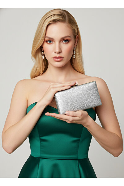 Biçanta Silver Imported Glitter Patterned Women's Evening Dress Bag