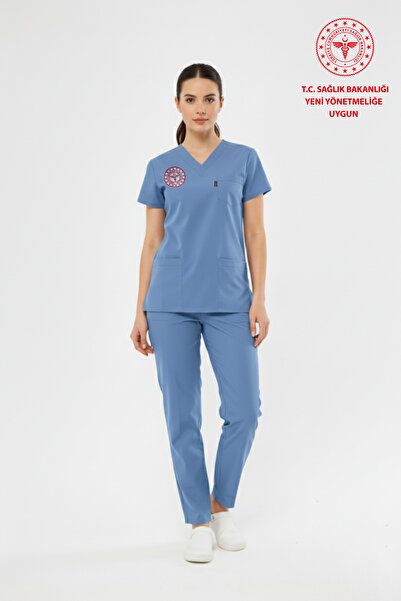 Class Üniforma Alaska Mavisi Doktor Hekim Forması Likralı Scrubs Kadın (Yeni Yönetmeliğe Uygun - Alaskan Blue)