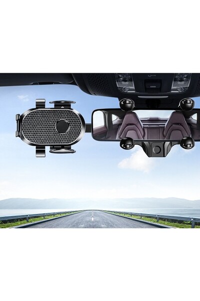 Universal Flippy Car Phone Mount for Rearview Mirror, ABS, 360° Adjustable, Black