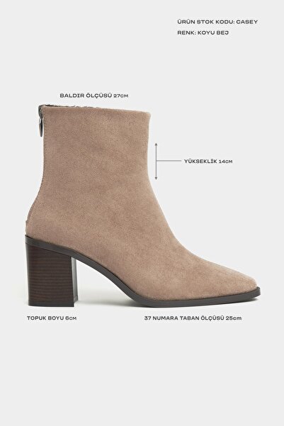 NİŞANTAŞI SHOES Casey Dark Beige Suede Back Zipper Detail Women's Heeled Boots