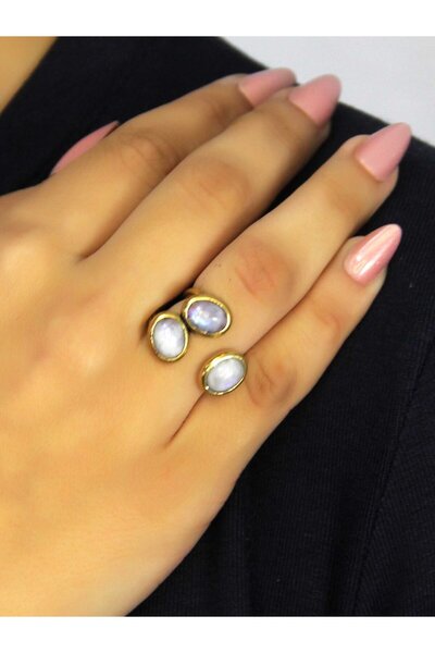 esha Natural Stone Moonstone Triple Natural Stone Antique Model Women's Adjustable Ring Euy76Ay
