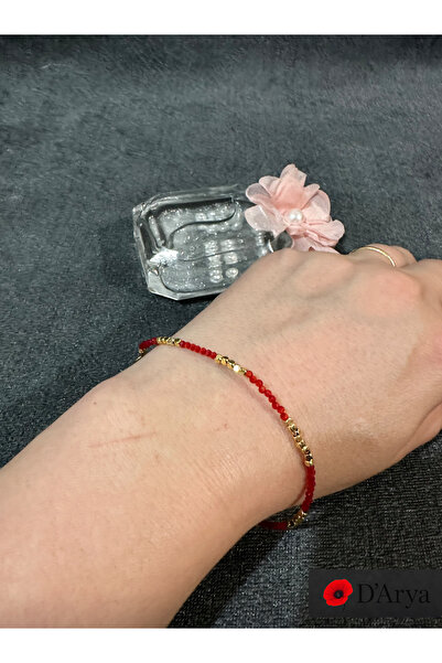 Darya Dd578 Red Gold Detailed Glass Bead Bracelet