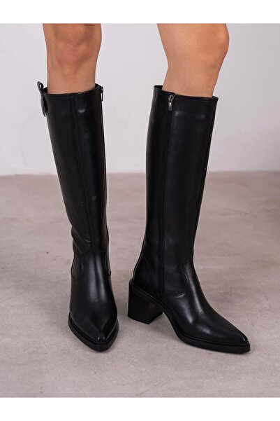 ECENİN BUTİĞİ Cleona Siyah Hakiki Deri Kadın Çizme