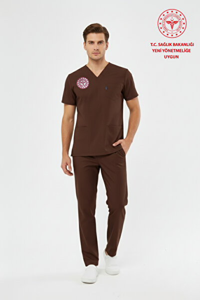 Class Üniforma Kahverengi Hastane Forması Likralı Scrubs Erkek (Yeni Yönetmeliğe Uygun - Friar Brown)