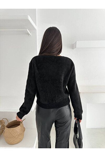 By Kuzey Aras Bearded Textured Button Detailed V-Neck Knitwear Cardigan