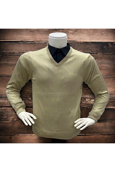 EREN STYLE Pulover cu mânecă lungă, cu decolteu în V, Camel (unisex)