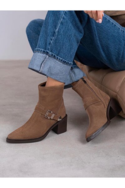 ECENİN BUTİĞİ Pulina Camel Süet Hakiki Deri Kadın Bot