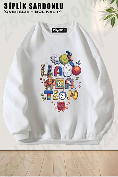 ZOKAWEAR تعاون فريق فول كولد // كودي، ماي، إت تيك تو مطبوع قصة فضفاضة سويت شي...