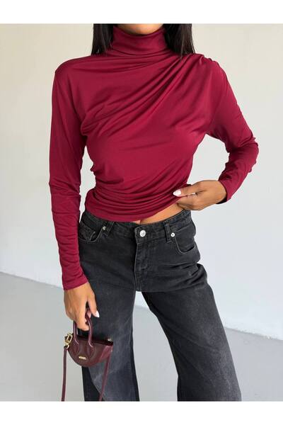 Varyete Bluză cu țesătură Sandy cu șnur cu gât înalt