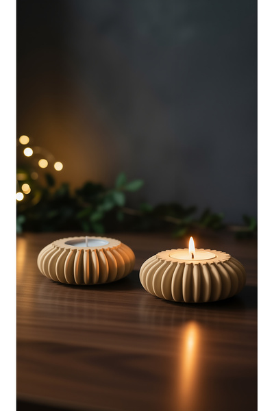 BEBÜTO Dişli Dokulu 2'li Beton Tealight Mumluk