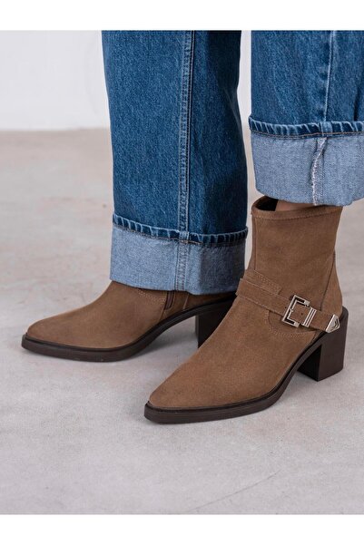 ECENİN BUTİĞİ Pulina Camel Süet Hakiki Deri Kadın Bot