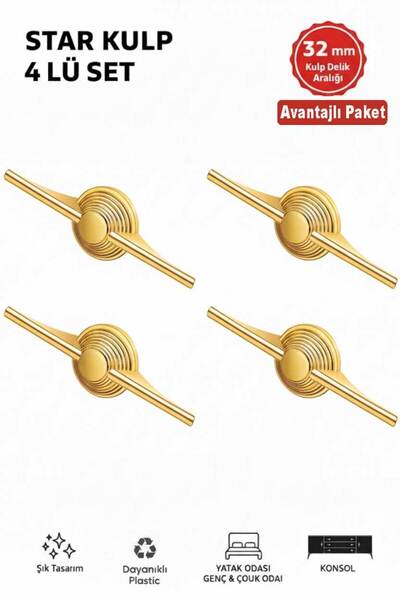 İMT AKSESUAR LÜKS STAR KULP (32mm) 4 Adet Mobilya,Yatak Odası, TV ünitesi,Çoc...