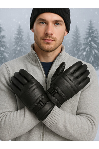 sebura Men's Waterproof Plush Fleece Inside Leather Covered Gloves Winter Thermal Ski Snow Gloves