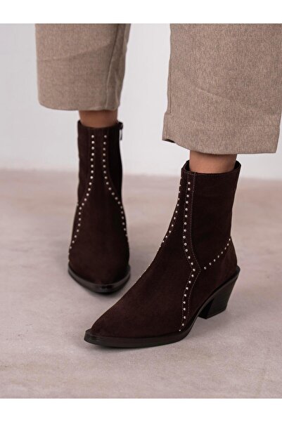 ECENİN BUTİĞİ Ruxan Kahve Süet Hakiki Deri Kadın Bot