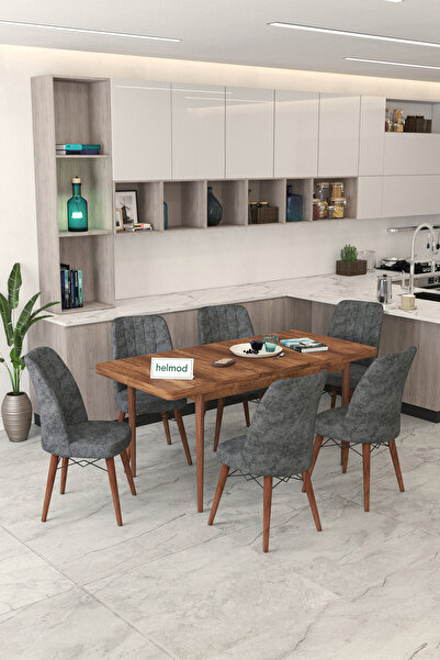 HELMOD Mutfak Masası Takımı | 6 Kişilik Açılır Masa Sandalye Takımı | Yemek M...