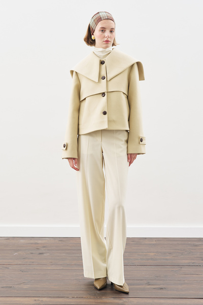 Manuka Button-Detail Brown Leather Jacket Sand