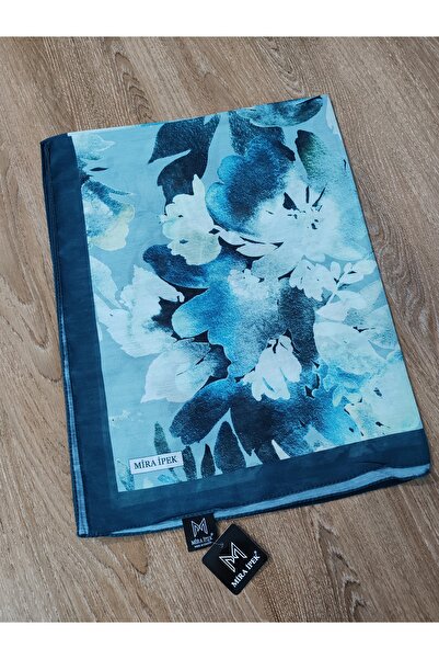 Cadde Dükkanı Renkli Desenli Boyun ve Tesettür Şal Petrol Mavisi