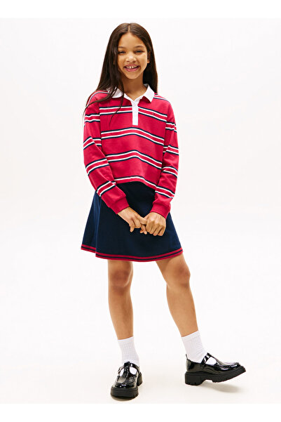 Tommy Hilfiger Lastikli Bel Regular Fit Lacivert Çizgili Diz Üstü Kız Çocuk E...