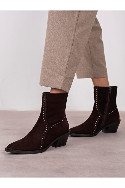 ECENİN BUTİĞİ Ruxan Kahve Süet Hakiki Deri Kadın Bot