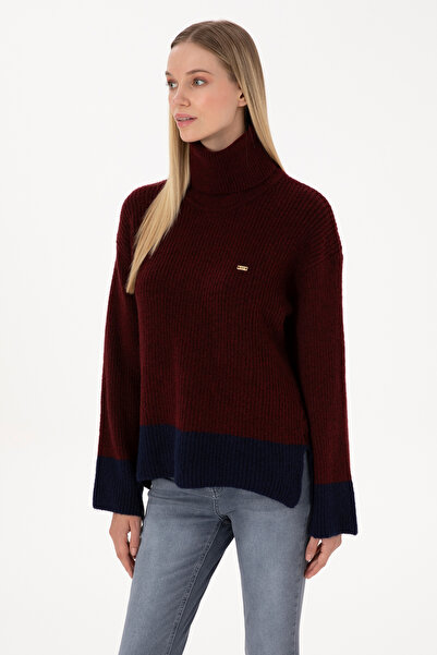 U.S. Polo Assn. Women's Burgundy High Neck Loose Sweater 50308924-Vr177