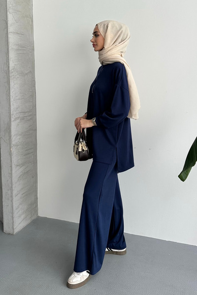 Balenbi Γυναικείο Μοντέρνο Χτενισμένο Βαμβακερό Σετ Τουνίκ με oversized Μεταλλικά Φερμουάρ 1117