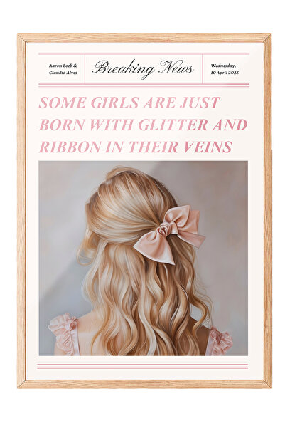 Zestia Ahşap Çerçeveli Tablo, Pembe Kurdeleli Sarı Saçlar, Genç Odası Dekoru ...