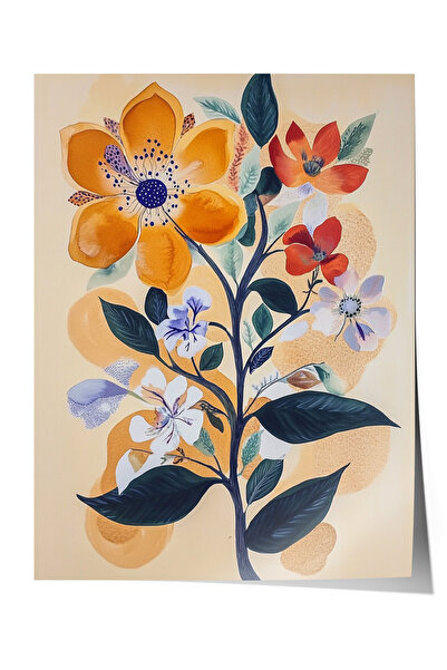 Zestia Αφίσα χωρίς πλαίσιο, Μοτίβο με πορτοκαλί λουλούδια – Ρετρό Βοτανικό, Α...