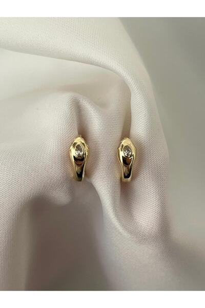 yeknova Xuping 14K Gold Rengi Kuyumcu İşçiliği Lunaria Model Taş Detay Kararmaz Kadın Mini Halka Küpe