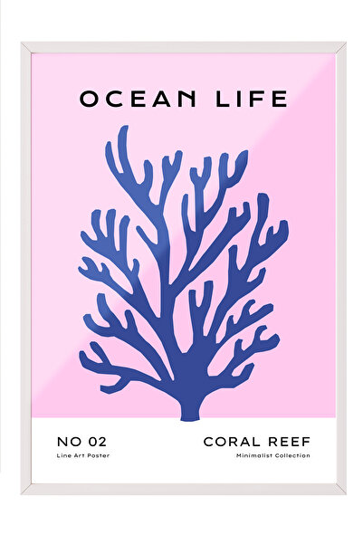 Zestia Tablou înrămat alb, Valuri de corali – Tematică oceanică, Poster decor...